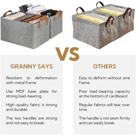 Large Fabric Storage Bins Set of 2 Closet Shelf Organizer with Metal Frame - Picture 6 of 7